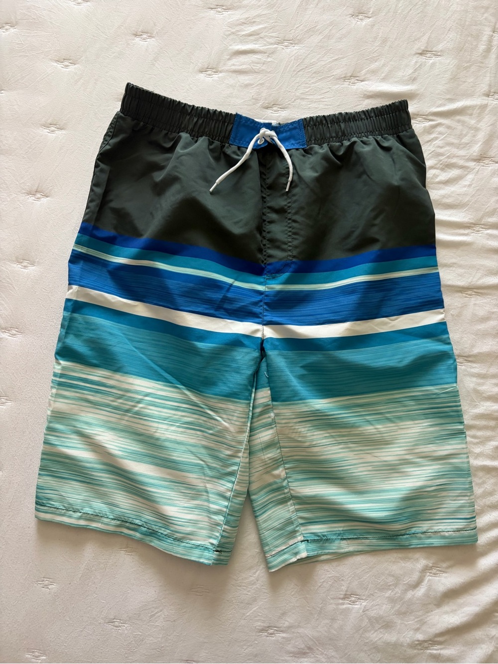 Big Boys Size 18-20 Striped Blue & Teal Swim Trunks